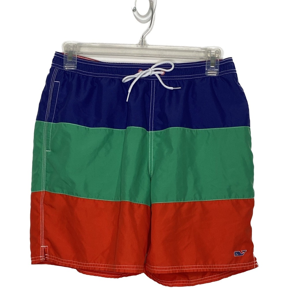 Vineyard Vines Mens Swim Trunks Sz L Color Block Adjustable Waist Pockets EUC